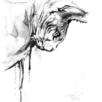 「Cat」というタイトルの絵画 Therese Rosierによって, オリジナルのアートワーク, インク