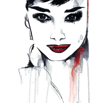 Painting titled "Audrey Hepburn" by Therese Rosier, Original Artwork, Ink