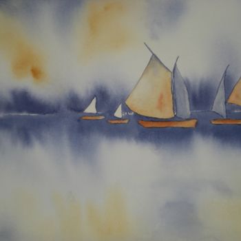 Painting titled "VOILIERS" by Thérese Hanot, Original Artwork, Watercolor