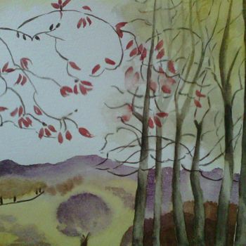 Painting titled "PAYSAGE..." by Thérese Hanot, Original Artwork, Watercolor