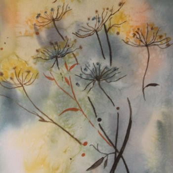 Painting titled "OMBRELLES..." by Thérese Hanot, Original Artwork, Watercolor