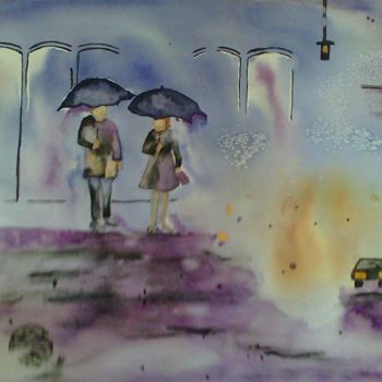 Painting titled "SHOPPING..." by Thérese Hanot, Original Artwork, Watercolor