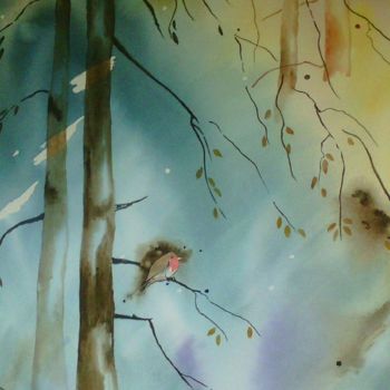 Painting titled "SOLITAIRE..." by Thérese Hanot, Original Artwork, Watercolor