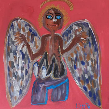 Painting titled "Mon ange noir" by Therese  Lyssia, Original Artwork, Acrylic Mounted on Wood Stretcher frame