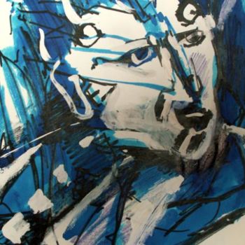 Schilderij getiteld "portrait bleu" door Frederic Therisod, Origineel Kunstwerk