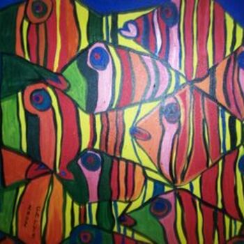 Painting titled "Mar de peixes" by Theresa Russo, Original Artwork