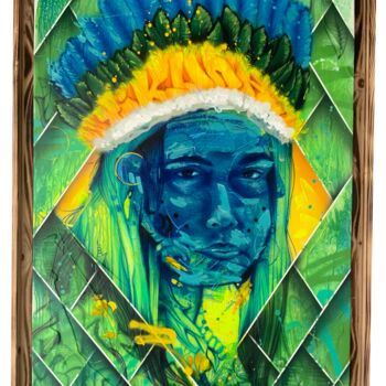 Pintura intitulada "Tikuna" por Loic Thiery, Obras de arte originais, Acrílico Montado em Armação em madeira