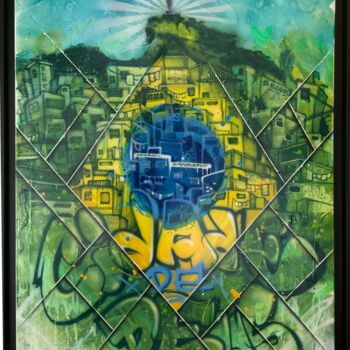 Painting titled "Cidade de deus" by Loic Thiery, Original Artwork, Acrylic Mounted on Wood Stretcher frame