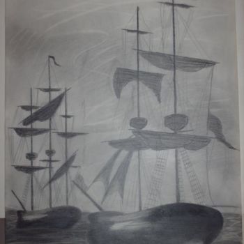 Disegno intitolato "bâteaux" da Hélène Thevenon, Opera d'arte originale