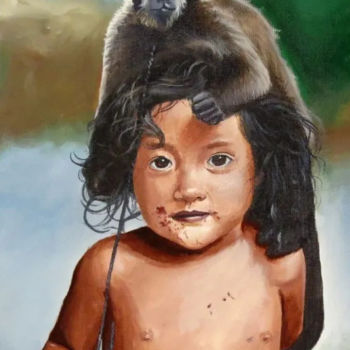 Картина под названием "yanomami boy - amaz…" - Thiago Fantini, Подлинное произведение искусства, Акрил