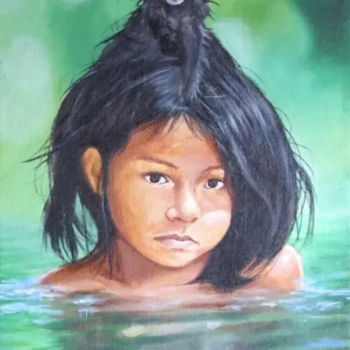 Картина под названием "yanomami girl" - Thiago Fantini, Подлинное произведение искусства, Акрил