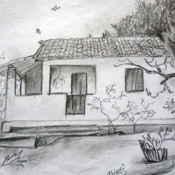 Drawing titled "casa infância" by Thiago Luiz, Original Artwork, Pencil