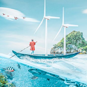 Arts numériques intitulée "The Canoe Wind" par Thiago Pixels, Œuvre d'art originale, Photo montage
