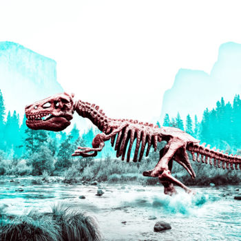 Digitale Kunst getiteld "The Skeletal Dinosa…" door Thiago Pixels, Origineel Kunstwerk, Foto Montage