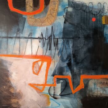 Malarstwo zatytułowany „Orange lightning 2” autorstwa Thia Path, Oryginalna praca, Akryl Zamontowany na Drewniana rama noszy