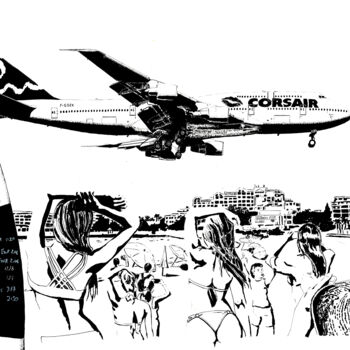 Zeichnungen mit dem Titel "Corsair 747 saint m…" von Thibault Cernaix, Original-Kunstwerk, Tinte