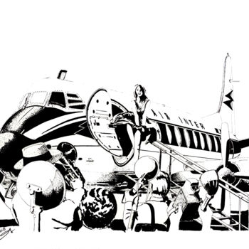 Drawing titled "Vickers Air inter" by Thibault Cernaix, Original Artwork, Ink