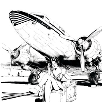 Dibujo titulada "DC 3 pin up" por Thibault Cernaix, Obra de arte original, Tinta