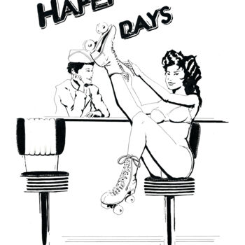 Drawing titled "Happy Days" by Thibault Cernaix, Original Artwork, Ink