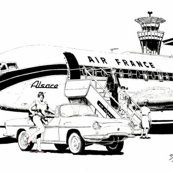 Drawing titled "Caravelle Orly" by Thibault Cernaix, Original Artwork, Ink
