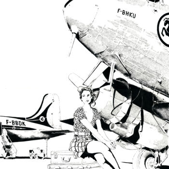 Drawing titled "DC 3 Air France" by Thibault Cernaix, Original Artwork, Ink