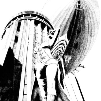 Tekening getiteld "Zeppelin" door Thibault Cernaix, Origineel Kunstwerk, Inkt