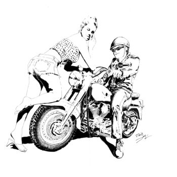 Dessin intitulée "Harley Fat Boy" par Thibault Cernaix, Œuvre d'art originale, Encre