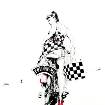 Σχέδιο με τίτλο "Follow Me bike" από Thibault Cernaix, Αυθεντικά έργα τέχνης, Μελάνι
