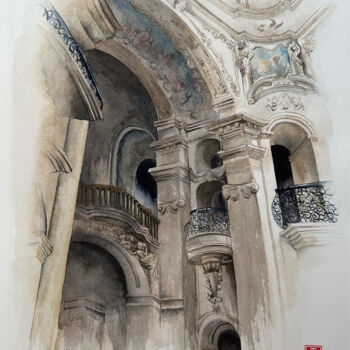 Painting titled "Cathédrale" by Thibault Zuccari, Original Artwork, Watercolor