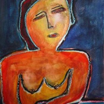 Peinture intitulée "femme au fond bleu" par Thibaut Dancette, Œuvre d'art originale