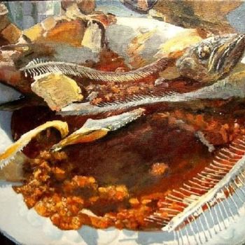 Peinture intitulée "L'assiette de poiss…" par Éric Thibodeau, Œuvre d'art originale