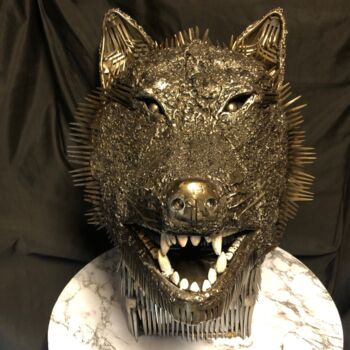 Sculpture titled "Belle Tête de loup" by Thierry Dep (FER de L'ART), Original Artwork, Metals