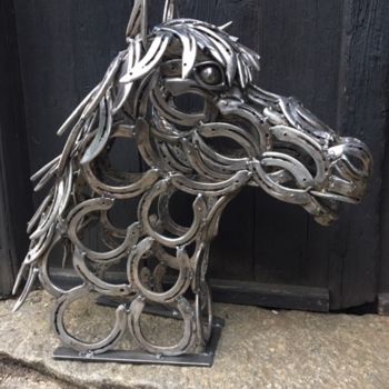 Sculpture titled "Tête de cheval - Jo…" by Thierry Dep (FER de L'ART), Original Artwork, Metals