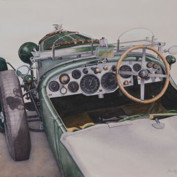 Painting titled "BENTLEY LE MANS 1929" by Thierry Brunner, Original Artwork, Watercolor