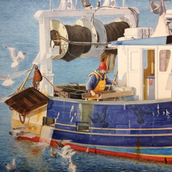Pittura intitolato "Retour de pêche" da Thierry Brunner, Opera d'arte originale, Acquarello