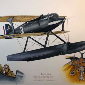 Painting titled "Hydravion CURTISS" by Thierry Brunner, Original Artwork, Watercolor