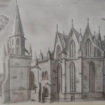 Drawing titled "La Cathédrale St Ma…" by Thierry Roussel, Original Artwork, Graphite Mounted on Wood Stretcher frame