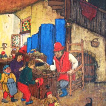 Painting titled "Une école au moyen…" by Thibo, Original Artwork, Acrylic Mounted on artwork_cat.