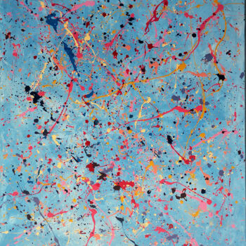 Malarstwo zatytułowany „color sky dance” autorstwa Thierry Brusquet, Oryginalna praca, Akryl Zamontowany na Drewniana rama n…