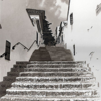 Peinture intitulée "Escalier a Ronda" par Thierry Buisson, Œuvre d'art originale, Encre