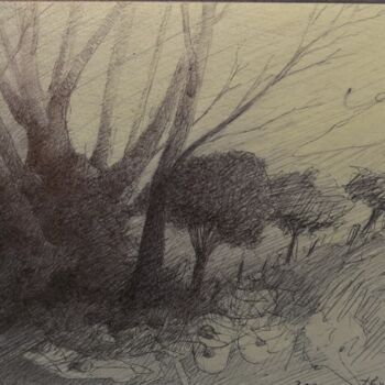 Drawing titled "campagne" by Thierry Carol Ratel, Original Artwork, Ballpoint pen