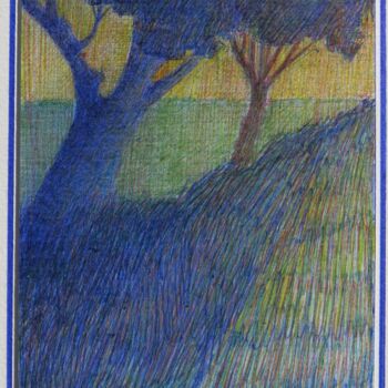 Drawing titled "arbres en couleurs" by Thierry Carol Ratel, Original Artwork, Ballpoint pen