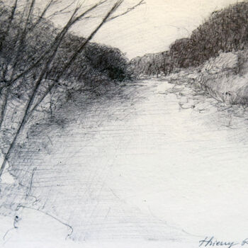 Drawing titled "paysage" by Thierry Carol Ratel, Original Artwork, Ballpoint pen Mounted on Cardboard