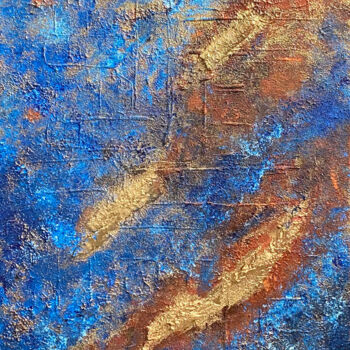 Painting titled "Bleu & Or #02" by Thierry Courteau, Original Artwork, Acrylic Mounted on Wood Stretcher frame