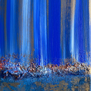 Painting titled "Bleu & Or #06" by Thierry Courteau, Original Artwork, Acrylic Mounted on Wood Stretcher frame