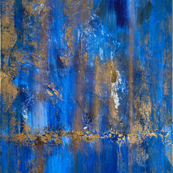 Painting titled "Bleu & Or #07" by Thierry Courteau, Original Artwork, Acrylic Mounted on Wood Stretcher frame