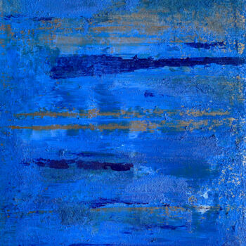 Painting titled "Bleu & Or #10" by Thierry Courteau, Original Artwork, Acrylic Mounted on Wood Stretcher frame