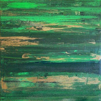 Painting titled "Vert & Or #01" by Thierry Courteau, Original Artwork, Acrylic Mounted on Wood Stretcher frame