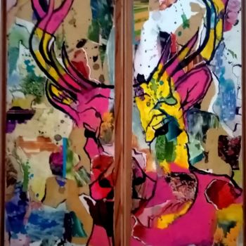 Painting titled "Cerf ." by Thierry Dourthe, Original Artwork, Acrylic
