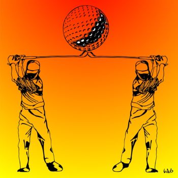 Digitale Kunst mit dem Titel "Golfeur double face" von Wub, Original-Kunstwerk, Digitale Malerei